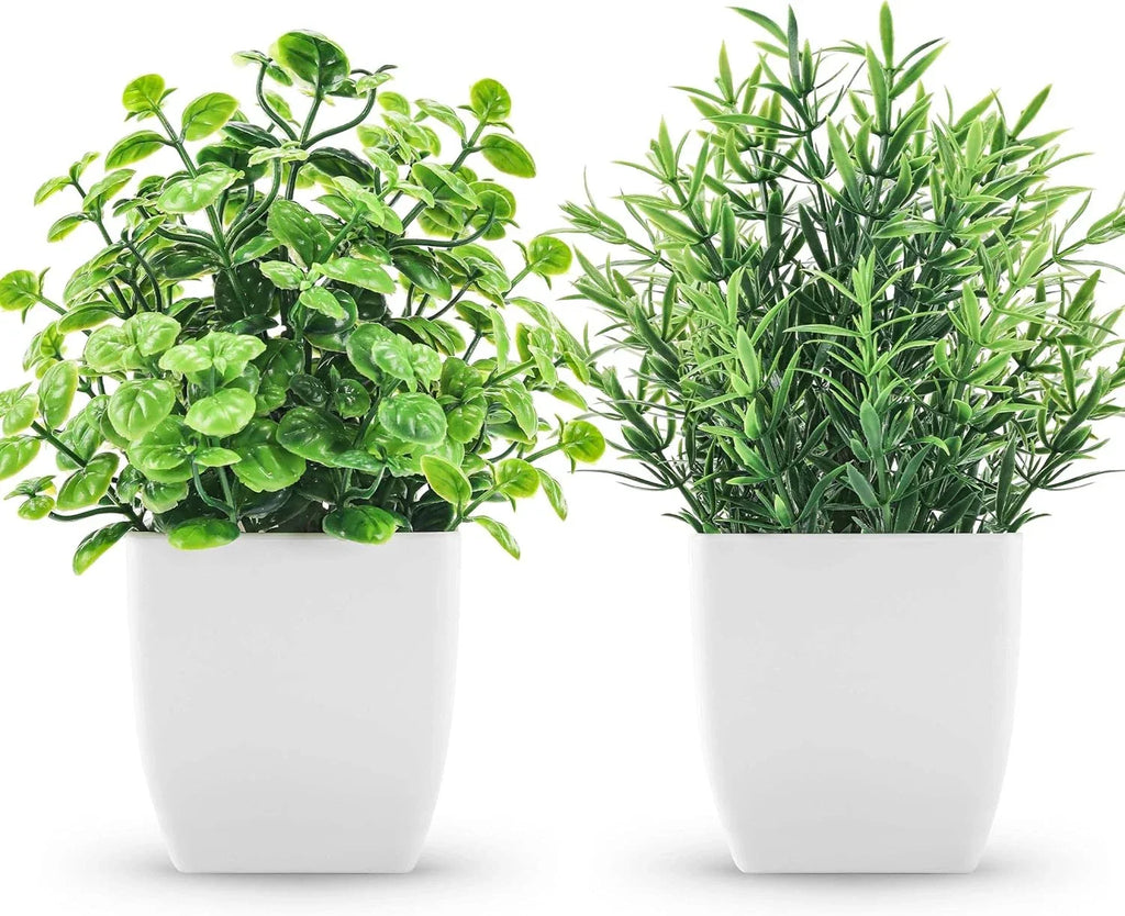2 Pack Fake Plants Small Artificial Greenery Faux Indoor for Green