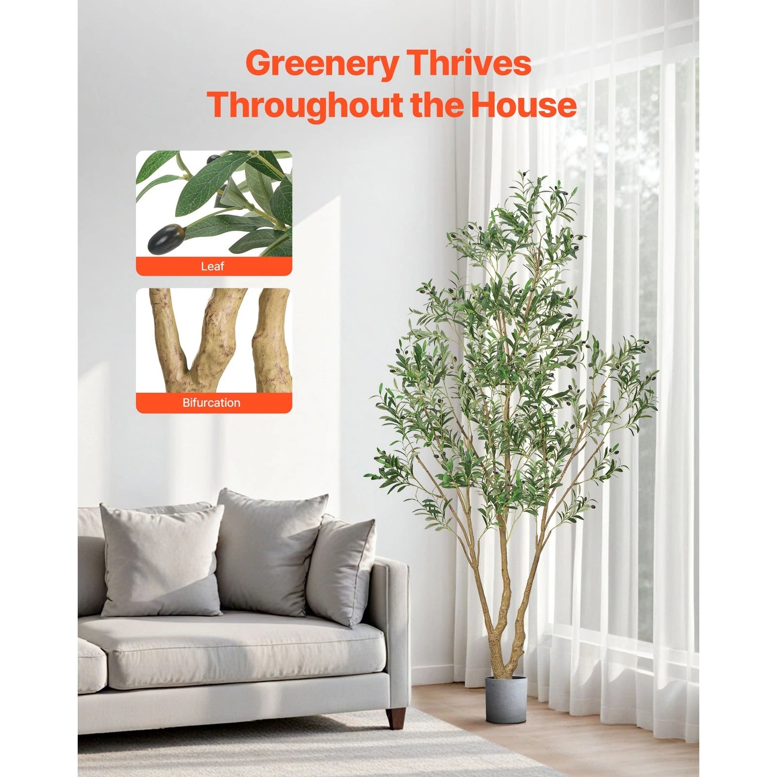 Artificial Olive Tree 8ft Tall Faux Silk Plant Potted Indoor Home Decor