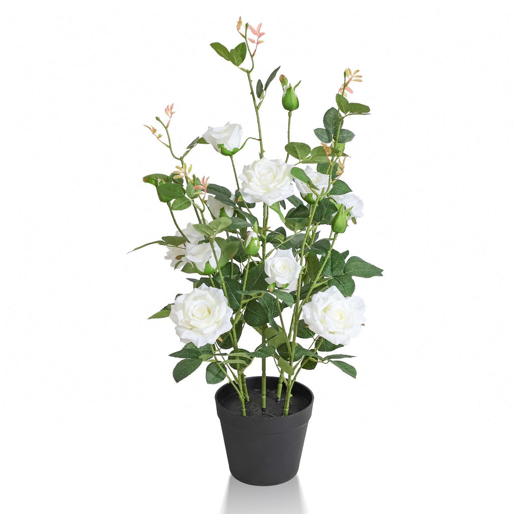 32" Artificial White Rose Tree Faux Plant with Base for outdoor indoor use