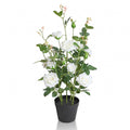 32" Artificial White Rose Tree Faux Plant with Base for outdoor indoor use